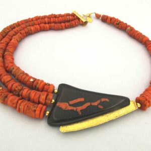 Red coral choker ”THREE MORE’ ONE” – gold and coral necklace