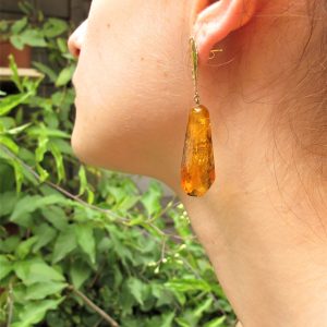 AMBER EN GOUDEN OORBELLEN- Mexicaanse amber en geelgouden oorbellen- Grote barnsteen oorbellen