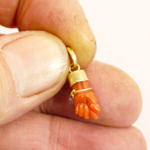 Coral amulet ”MANUFICA”-01-  Coral and gold talisman- hand fisted with Mediterranean coral- Italian amulet