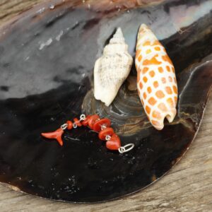 Coral pendant  ”FOX” -7-  coral and silver pendant – jointed coral fish – Italian coral