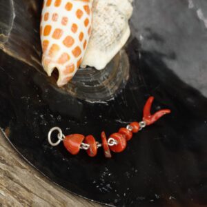 Coral pendant  ”FOX” -10-  coral and silver pendant – jointed coral fish – Italian coral