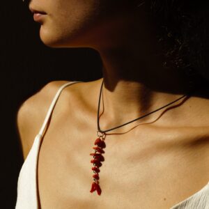 Coral pendant  ”FOX” -10-  coral and silver pendant – pesce snodato in corallo – Italian coral