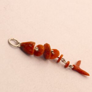 Coral pendant  ”FOX” -9-  coral and silver pendant – pesce snodato in corallo – Italian coral